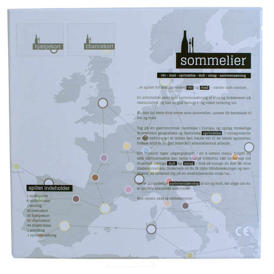 Spillepladen er designet som et europakort med de vigtigste vinregioner som spillefelter. Foto: Sommelier